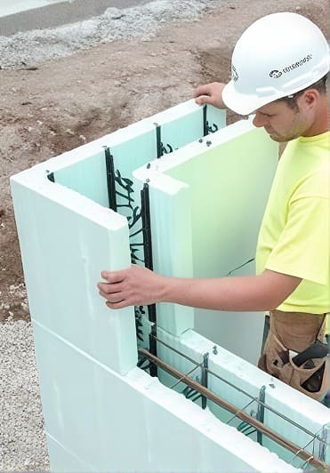 Insulated concrete formwork installation Nudura ICF wall under construction on site
